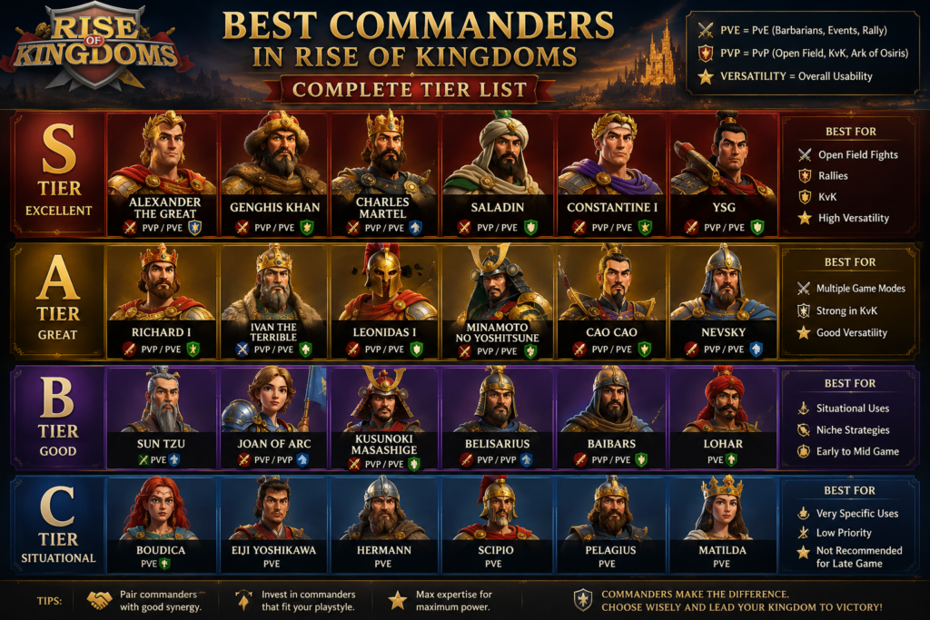 Best Commanders in Rise of Kingdoms: Complete Tier List